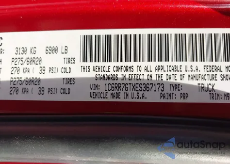 2014 Ram 1500 Big Horn z USA, uszkodzony, nr VIN 1C6RR7GTXES367173